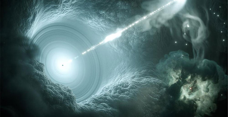 nguon-phong-neutrino Đồ họa mô phỏng về nguồn phát vừa phóng ra neutrino đồng thời với tia vũ trụ với tốc độ nhanh khủng khiếp.