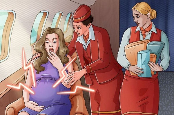 Nhân viên trên máy bay sẽ phải hỗ trợ sinh con cho em bé.